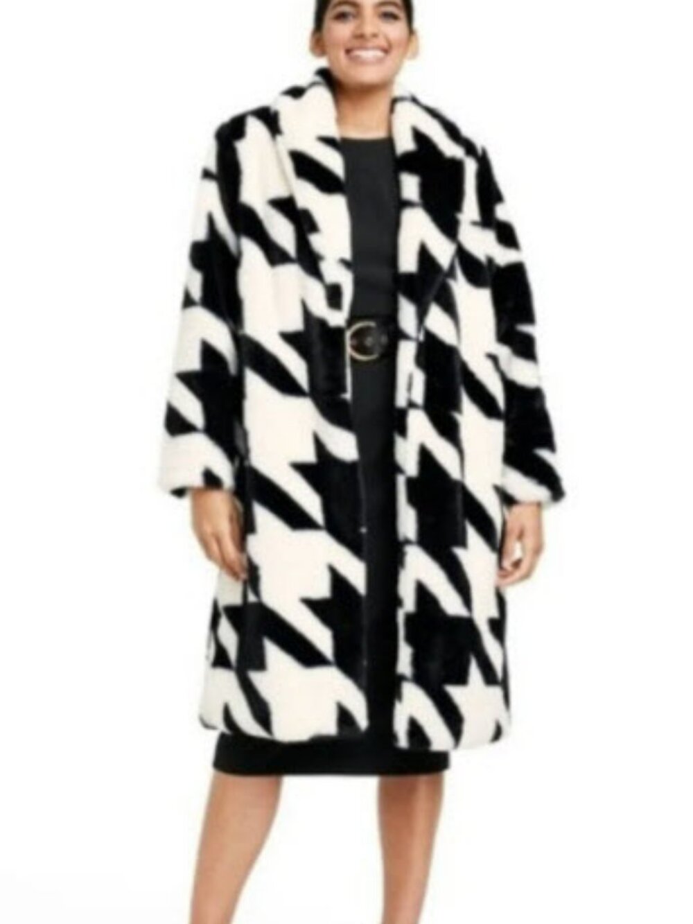 Sergio Hudson for Target Black & White Faux Fur Houndstooth Coat Size Large